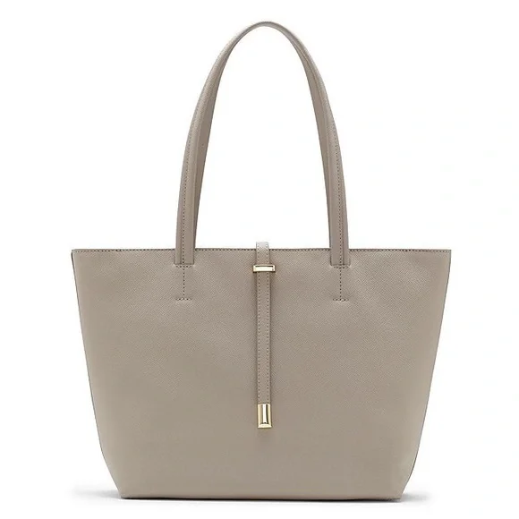 VINCE CAMUTO Leila Gray Driftwood Saffiano Leather Tote Bag - Picture 1 of 14